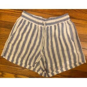 Gap Linen Shorts S Blue White Stripe Drawstring Pockets Casual Lightweight